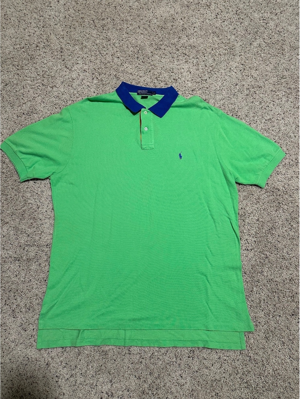 Polo Ralph Lauren Men's Green Cotton Polo Shirt with Blue Collar XL